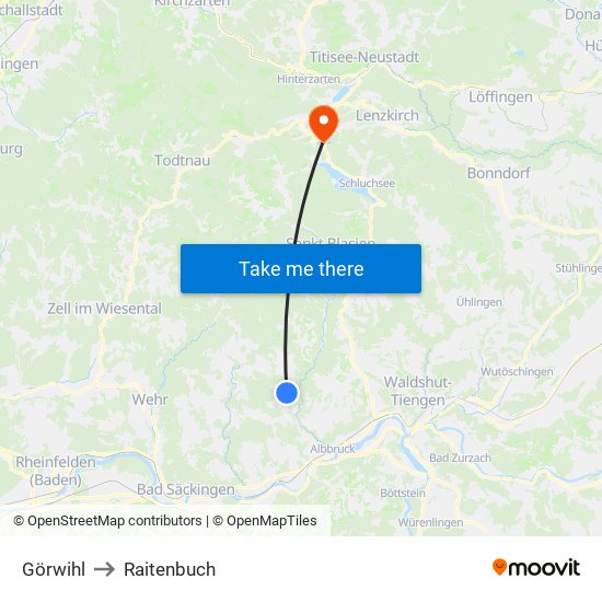 Görwihl to Raitenbuch map