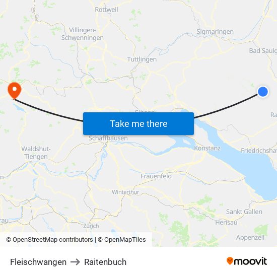 Fleischwangen to Raitenbuch map