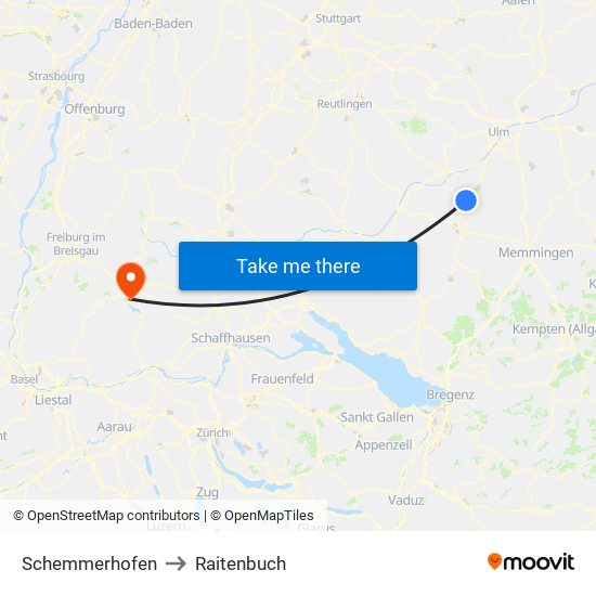 Schemmerhofen to Raitenbuch map