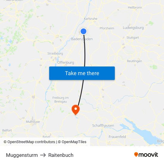 Muggensturm to Raitenbuch map