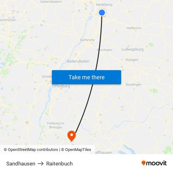 Sandhausen to Raitenbuch map