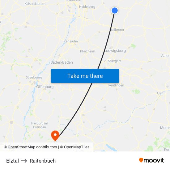 Elztal to Raitenbuch map