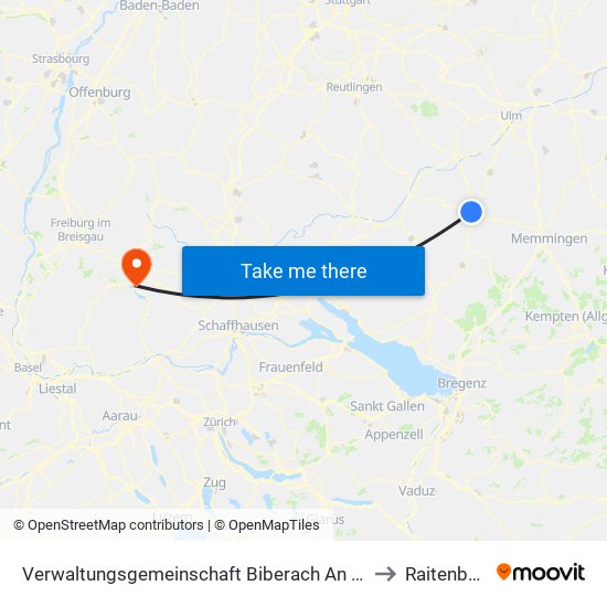 Verwaltungsgemeinschaft Biberach An Der Riß to Raitenbuch map