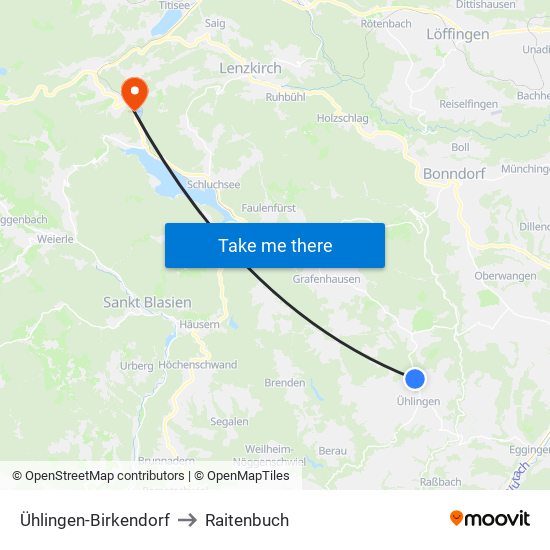 Ühlingen-Birkendorf to Raitenbuch map