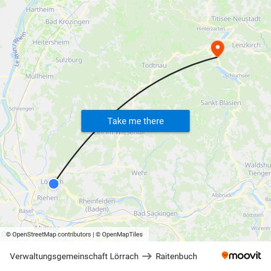 Verwaltungsgemeinschaft Lörrach to Raitenbuch map