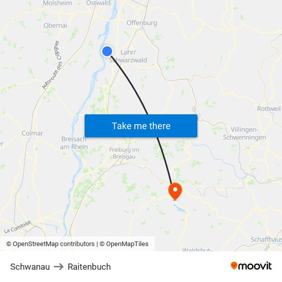 Schwanau to Raitenbuch map