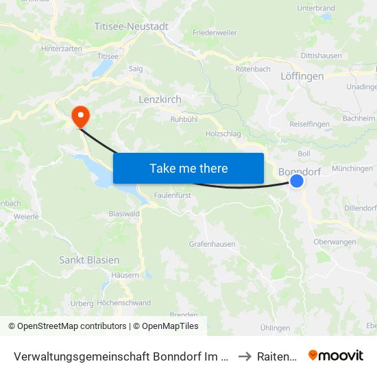 Verwaltungsgemeinschaft Bonndorf Im Schwarzwald to Raitenbuch map