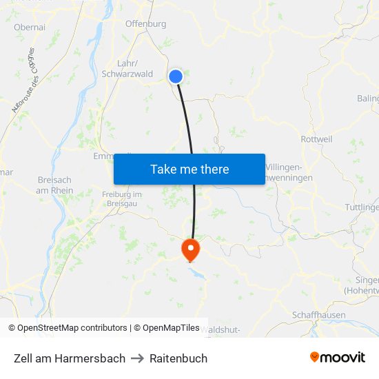 Zell am Harmersbach to Raitenbuch map
