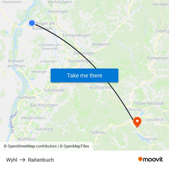 Wyhl to Raitenbuch map