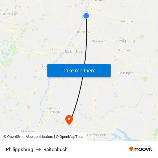 Philippsburg to Raitenbuch map