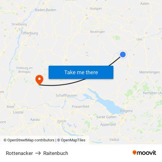 Rottenacker to Raitenbuch map