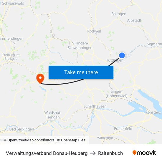 Verwaltungsverband Donau-Heuberg to Raitenbuch map