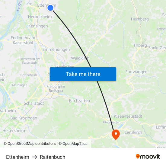 Ettenheim to Raitenbuch map