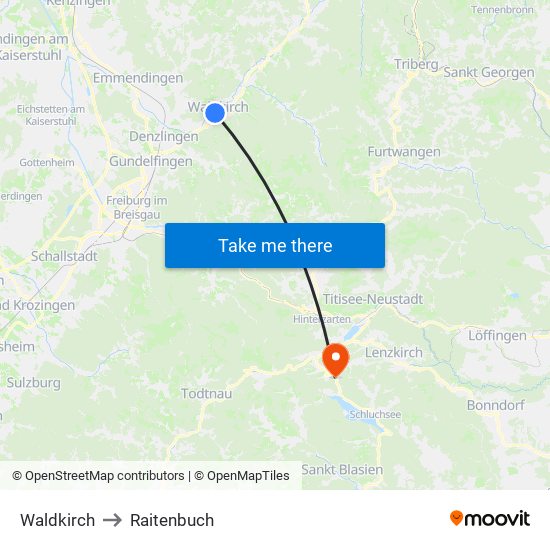Waldkirch to Raitenbuch map