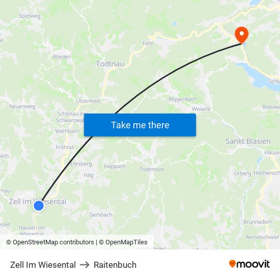 Zell Im Wiesental to Raitenbuch map