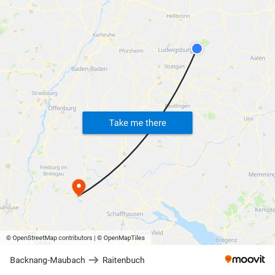 Backnang-Maubach to Raitenbuch map