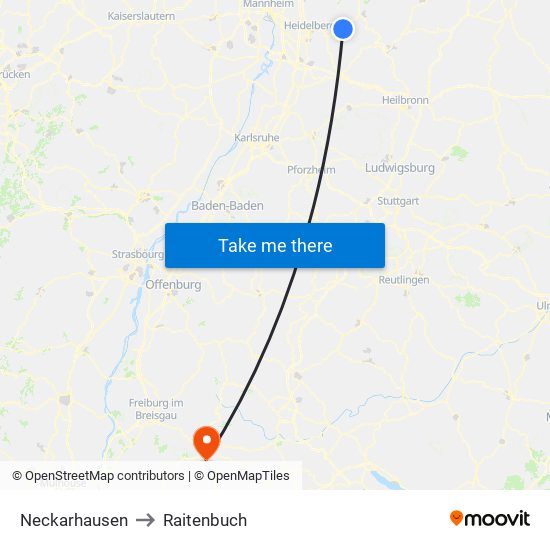 Neckarhausen to Raitenbuch map