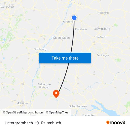 Untergrombach to Raitenbuch map