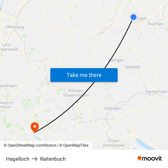 Hagelloch to Raitenbuch map