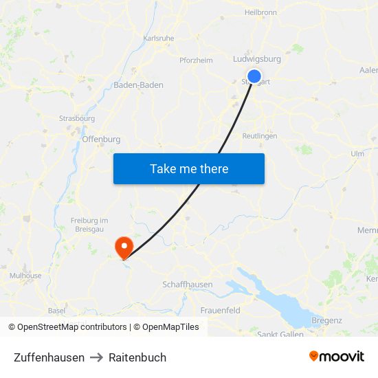 Zuffenhausen to Raitenbuch map