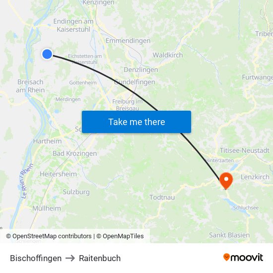 Bischoffingen to Raitenbuch map