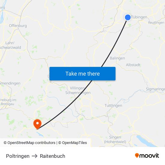 Poltringen to Raitenbuch map