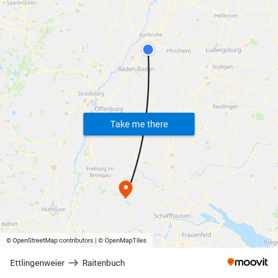 Ettlingenweier to Raitenbuch map