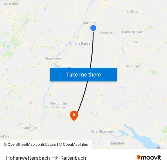 Hohenwettersbach to Raitenbuch map