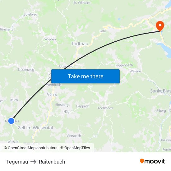 Tegernau to Raitenbuch map