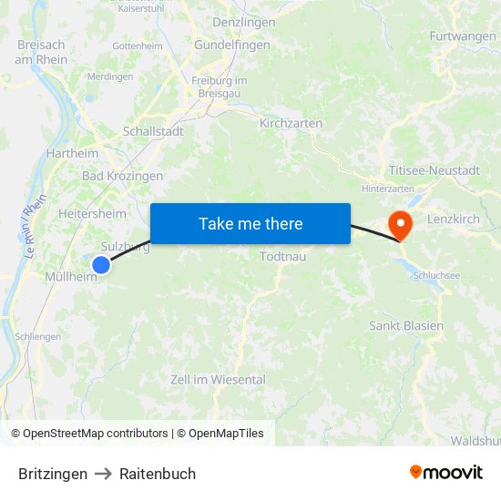Britzingen to Raitenbuch map