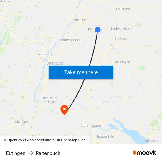 Eutingen to Raitenbuch map