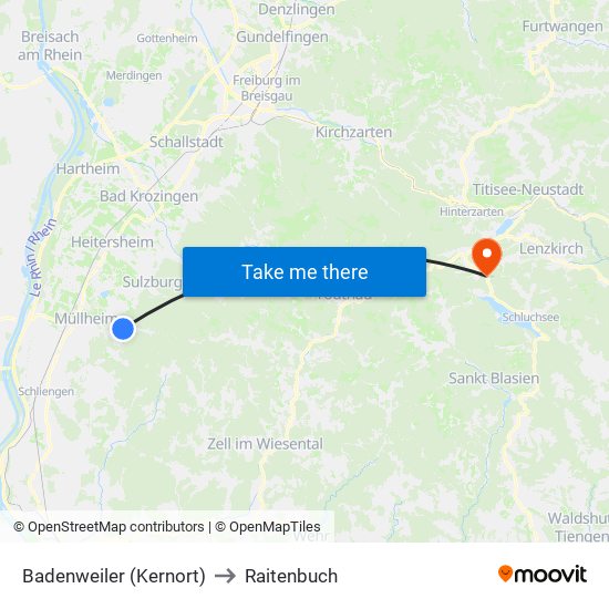 Badenweiler (Kernort) to Raitenbuch map