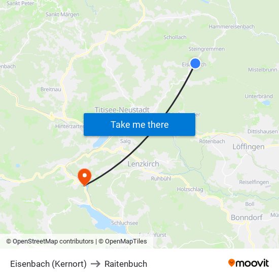 Eisenbach (Kernort) to Raitenbuch map