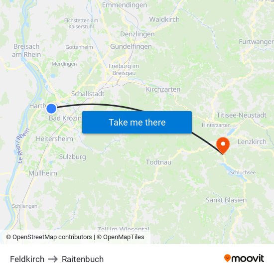 Feldkirch to Raitenbuch map