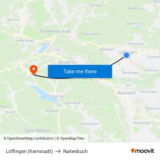 Löffingen (Kernstadt) to Raitenbuch map