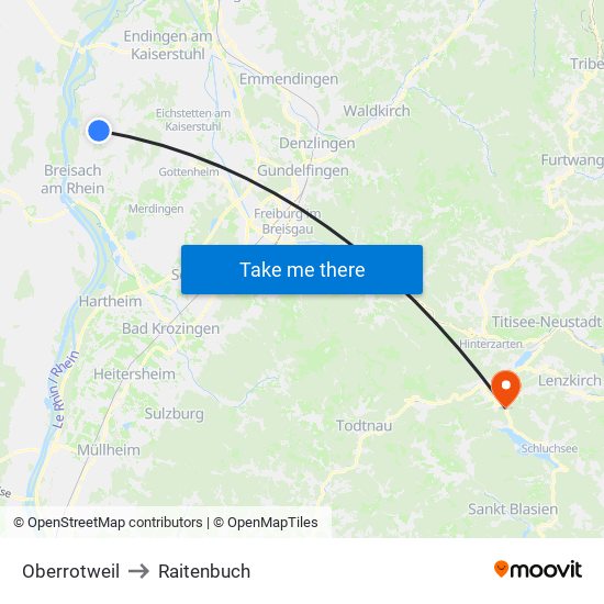 Oberrotweil to Raitenbuch map