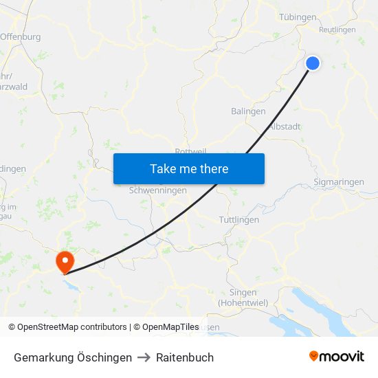 Gemarkung Öschingen to Raitenbuch map