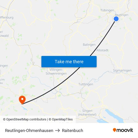 Reutlingen-Ohmenhausen to Raitenbuch map