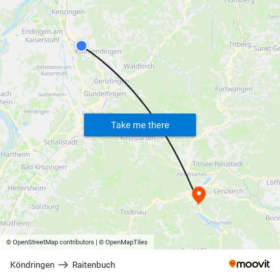 Köndringen to Raitenbuch map