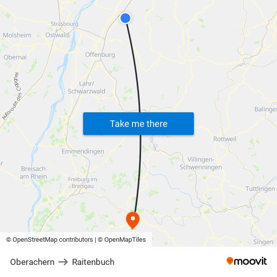 Oberachern to Raitenbuch map