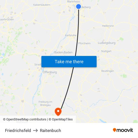 Friedrichsfeld to Raitenbuch map