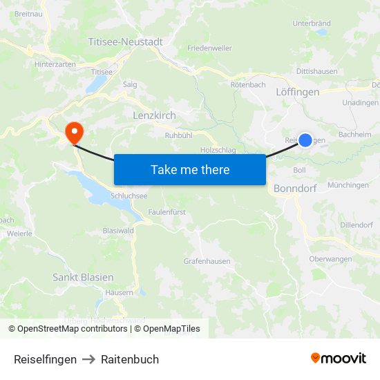 Reiselfingen to Raitenbuch map