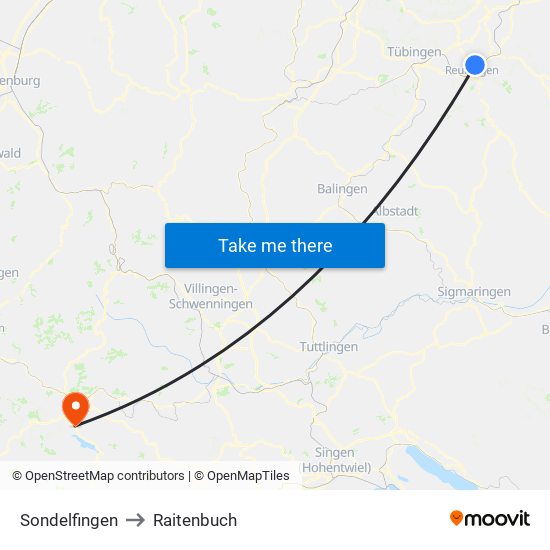 Sondelfingen to Raitenbuch map