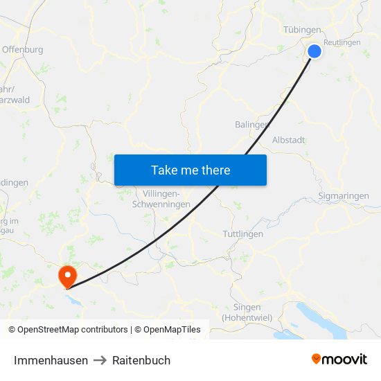 Immenhausen to Raitenbuch map