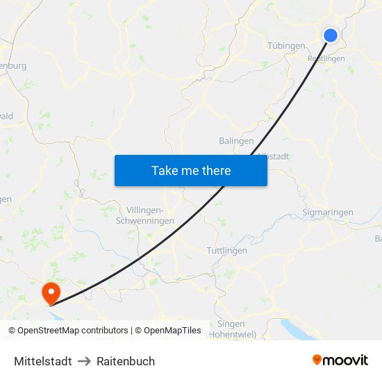 Mittelstadt to Raitenbuch map