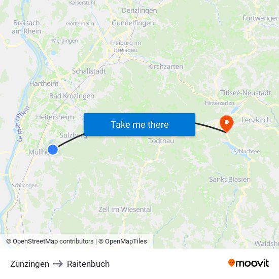 Zunzingen to Raitenbuch map