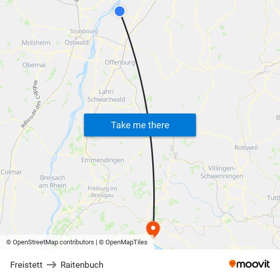 Freistett to Raitenbuch map