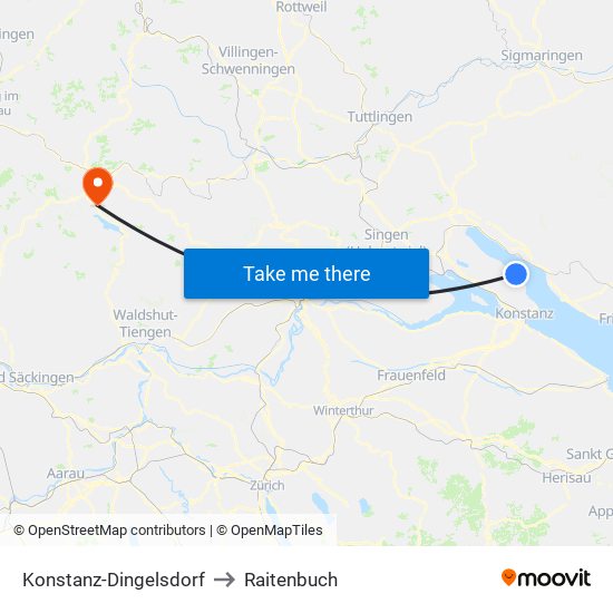 Konstanz-Dingelsdorf to Raitenbuch map