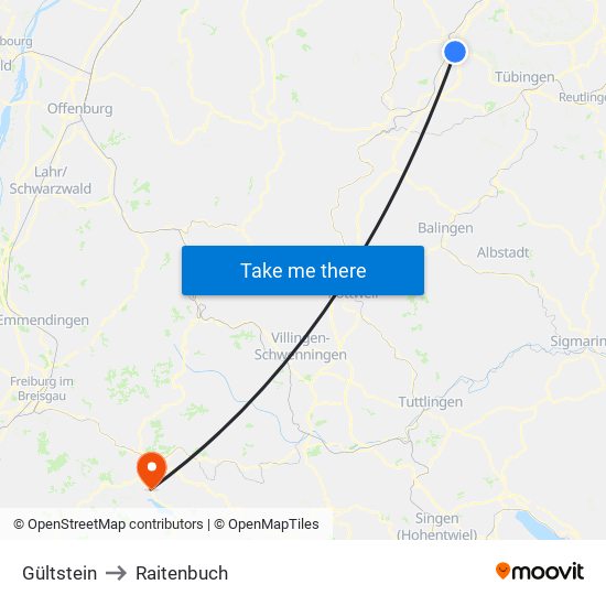 Gültstein to Raitenbuch map