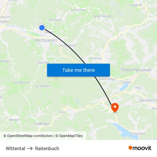 Wittental to Raitenbuch map